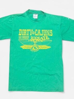 Vintage Green "Dirty Cajuns" Graphic Tee with Yellow Print